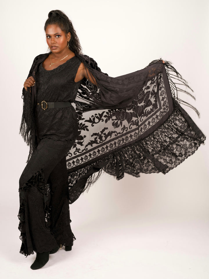 Pat Dahnke Black Stevie Nicks Burnout Velvet & Lace Duster