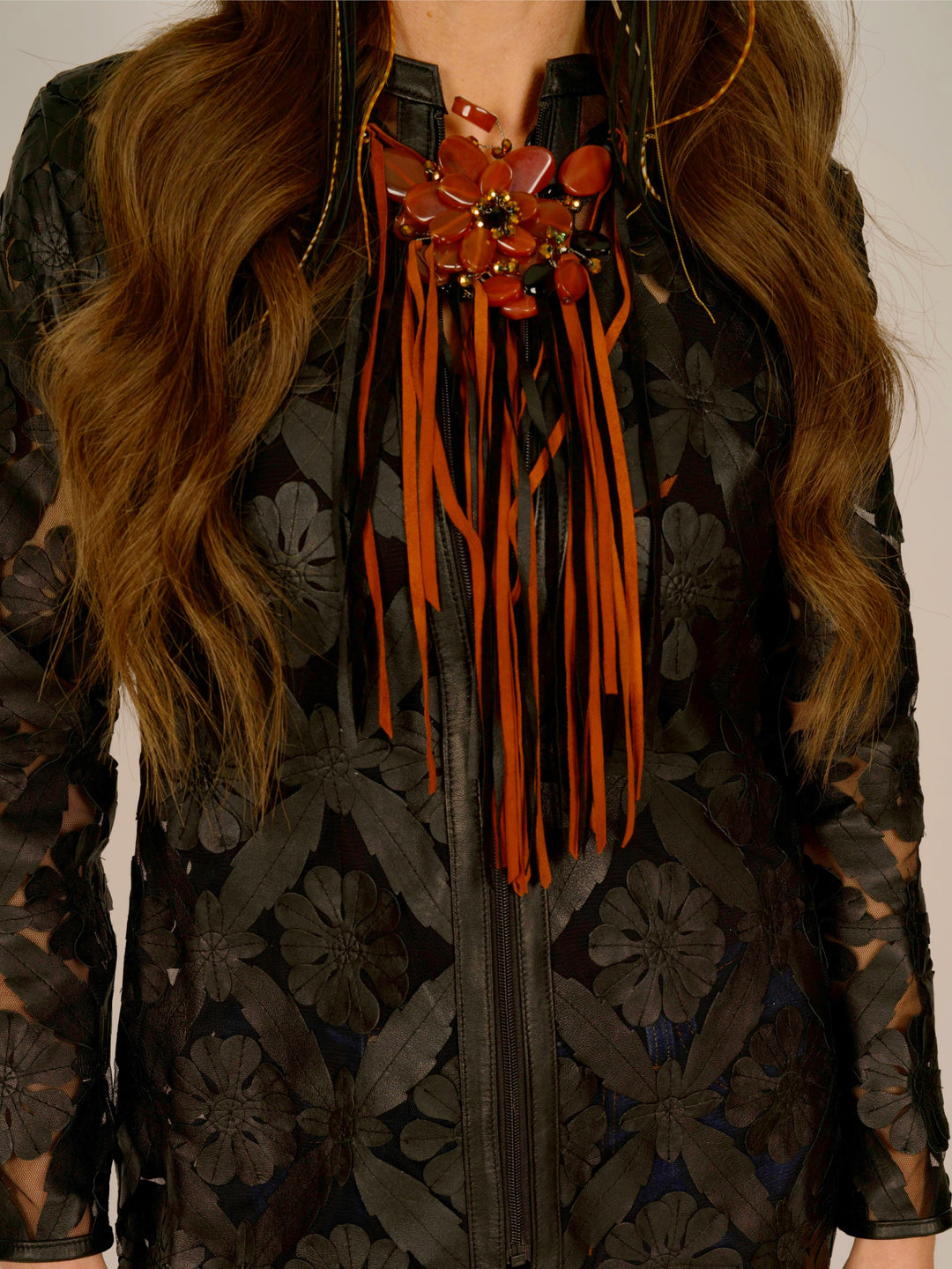 Black Laser Cutout Leather Jacket