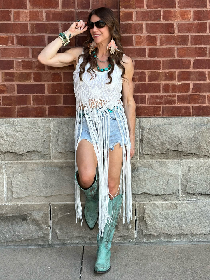 Long Fringe Hem Crochet Top