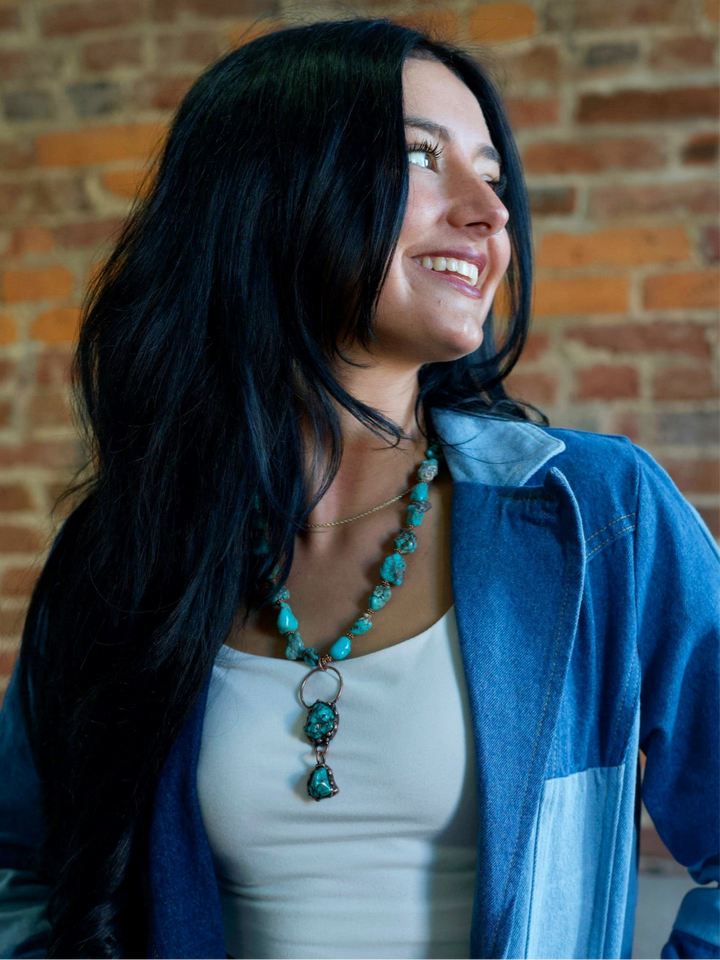 Blue Turquoise Necklace w/ Soldered Turquoise Pendant