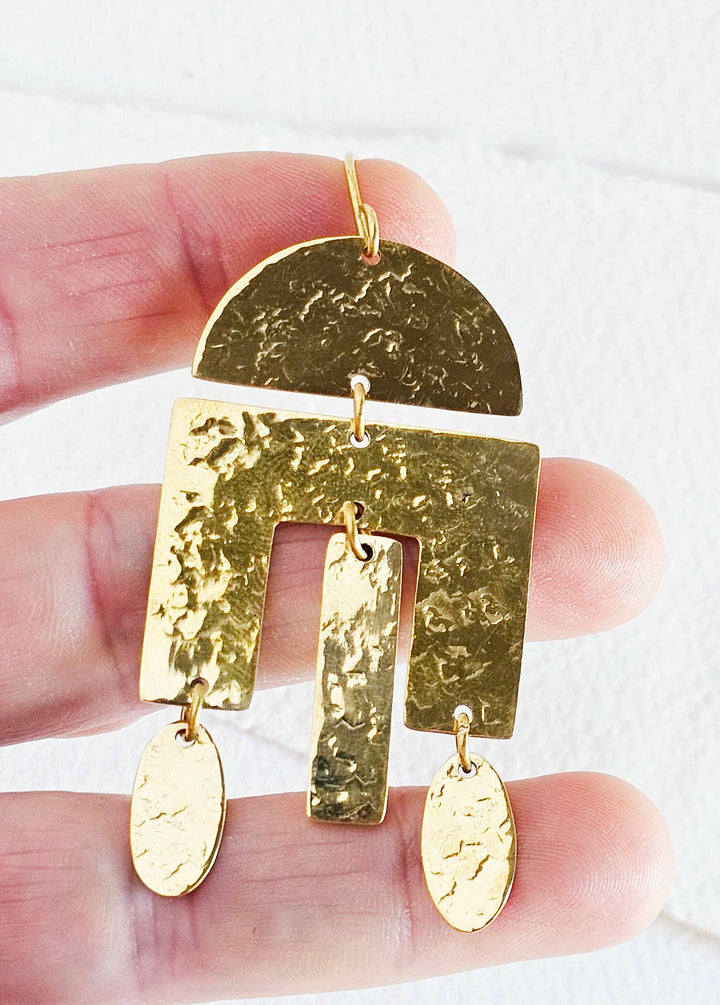 Hammered geometric bass chandelier earrings Bisjoux