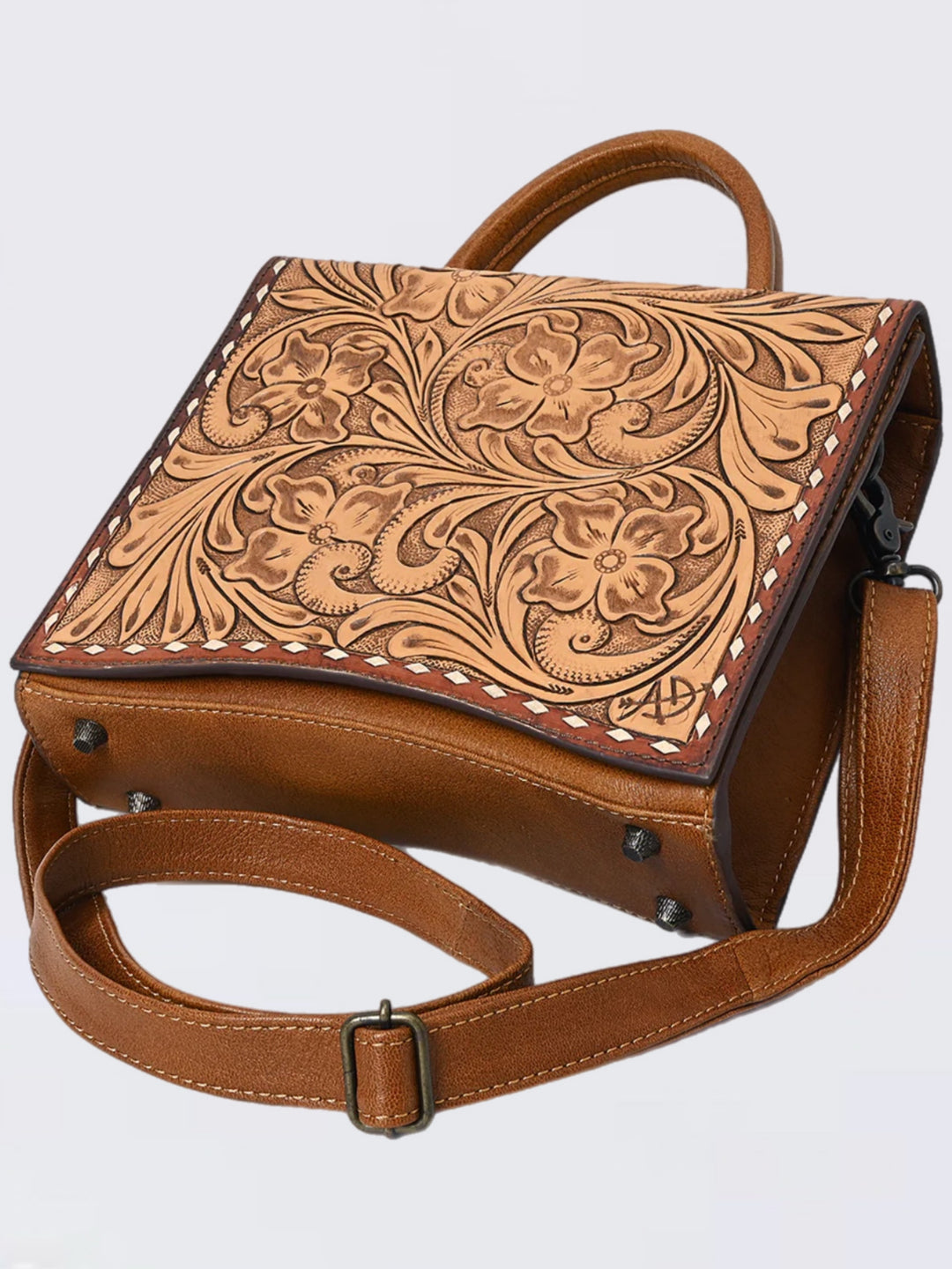 Western Saddle Box Bag - Handcrafted Full-Grain Leather Crossbody