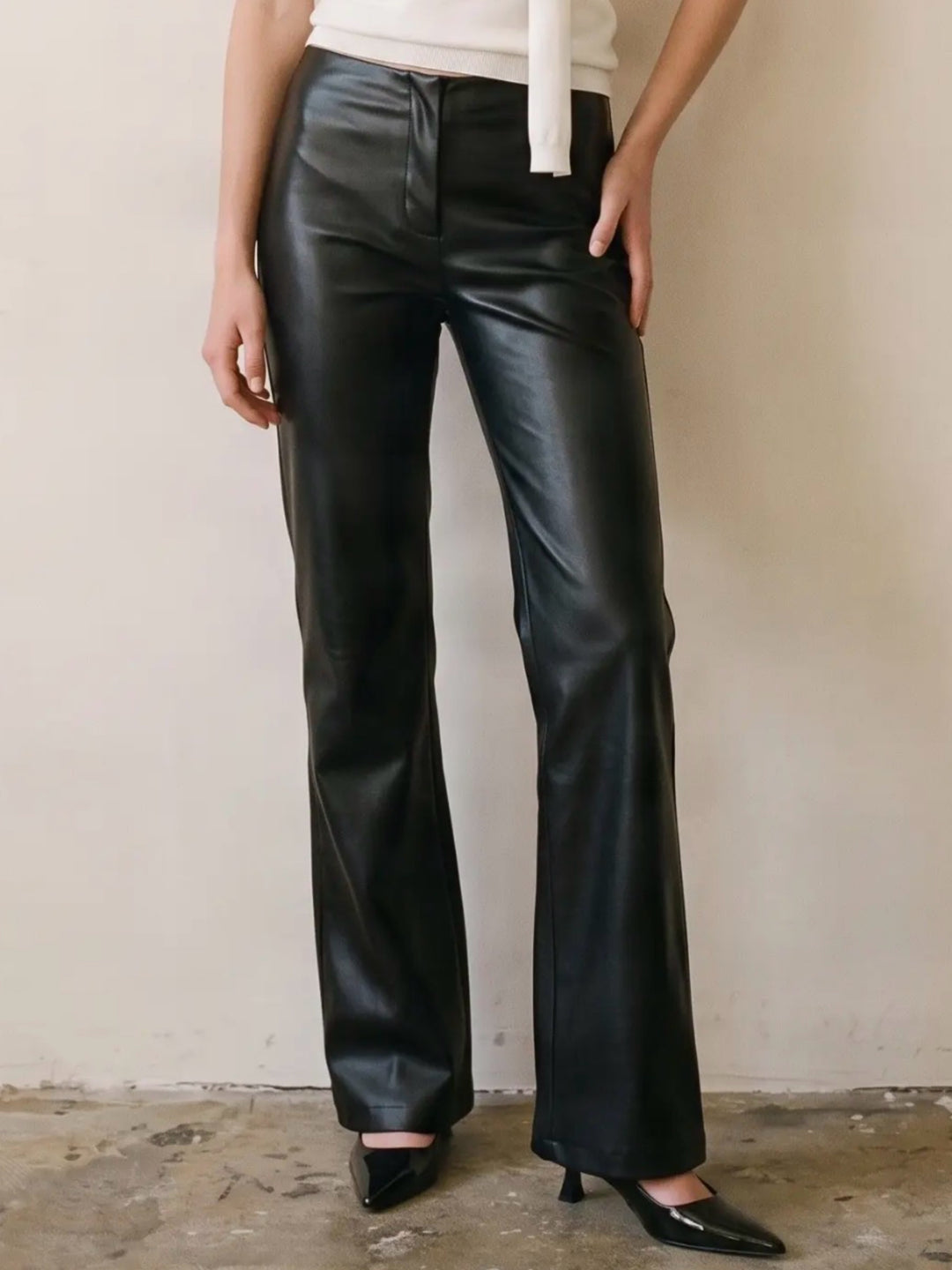 Women’s Mid-Rise Faux Leather Flare Pant