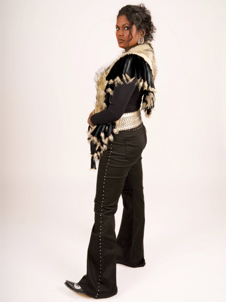 Natural Coyote Fur Collar with Rabbit Fur Fringe