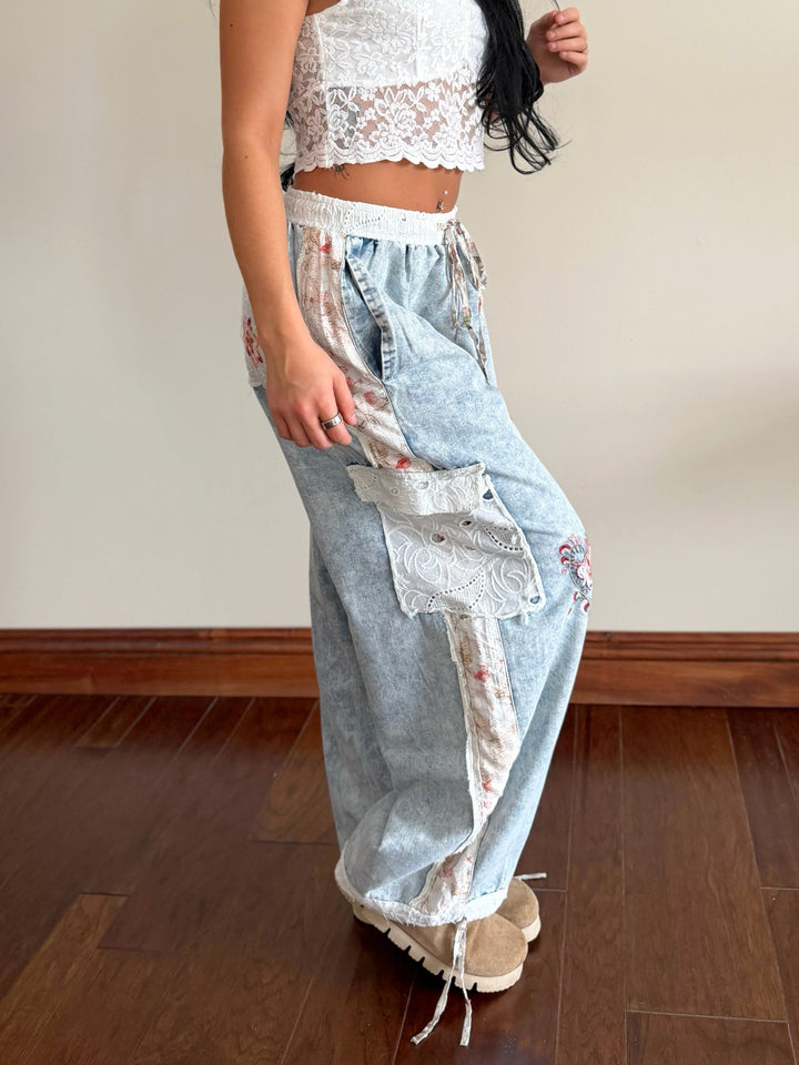 POL Denim Delight Boho Jogger Pants