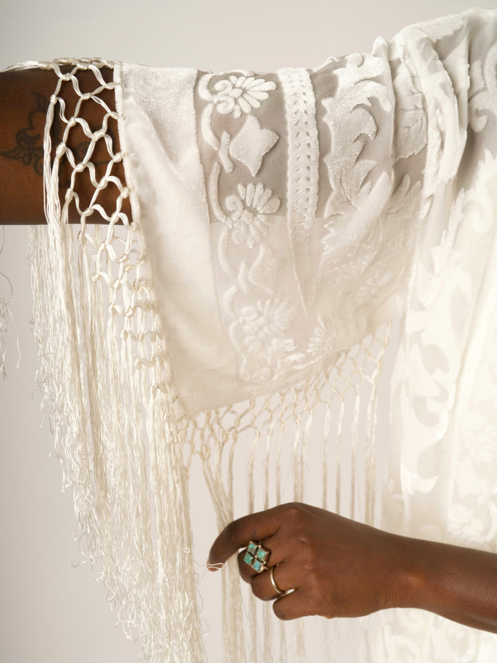 Pat Dahnke Ivory Burnout Velvet Fingertip Duster