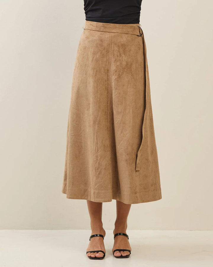 Chic In Suede Belted Midi Skirt