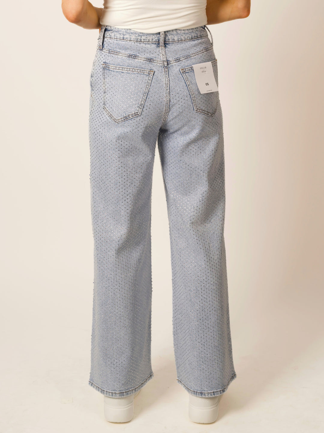 High-Rise Wide-Leg All-Over Rhinestone Jeans