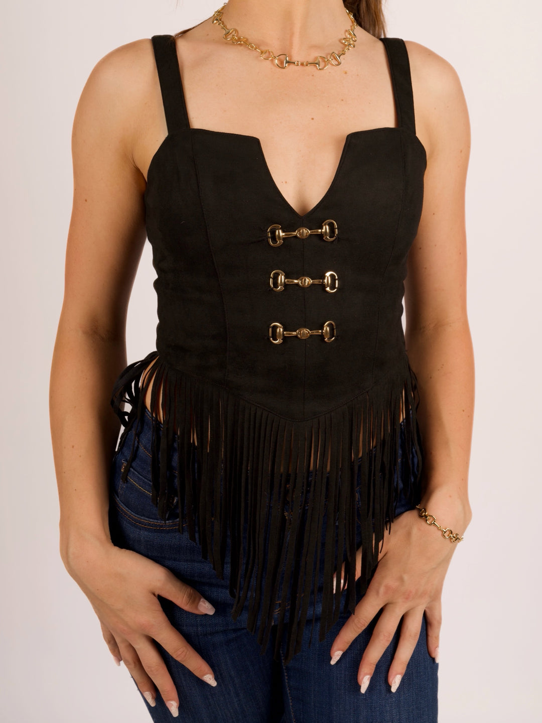 Fringe Horse-Bit Corset Tank Top