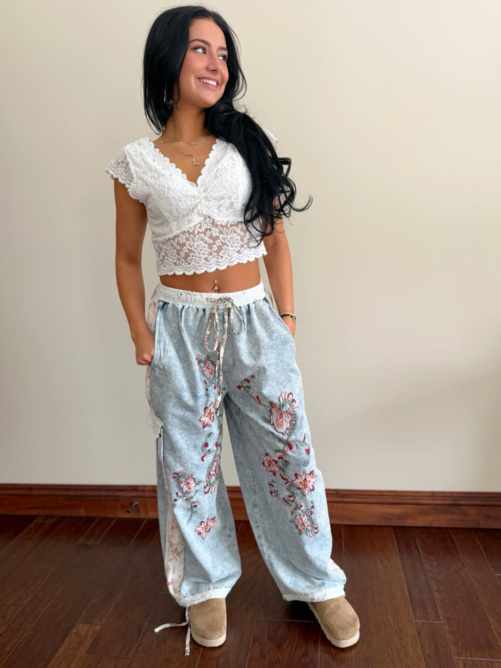 POL Denim Delight Boho Jogger Pants
