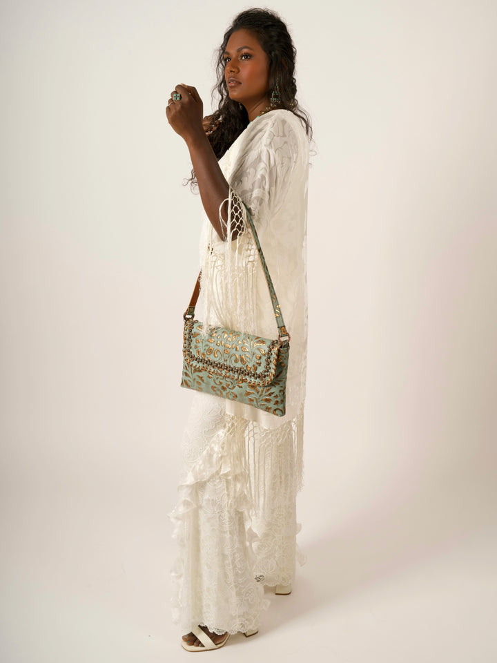 Kurtmen Turquoise Large Crystal Clutch Bag