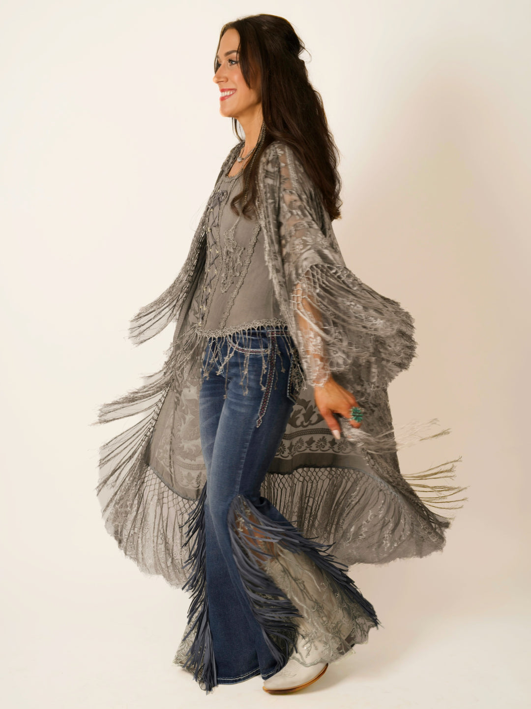 Stevie Nicks Burnout Velvet & Lace Duster