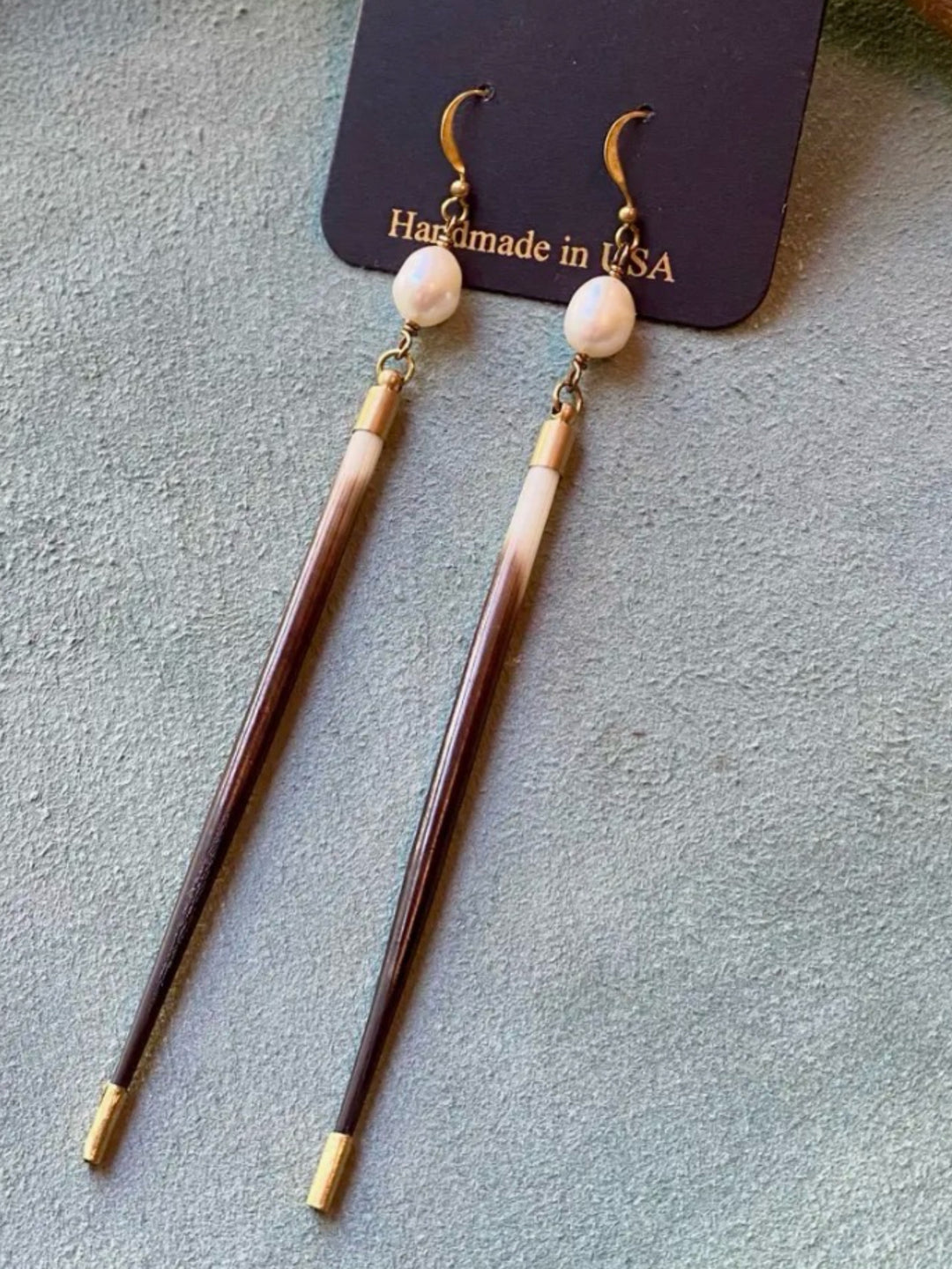 Porcupine Quill & Freshwater Pearl Dangle Earrings
