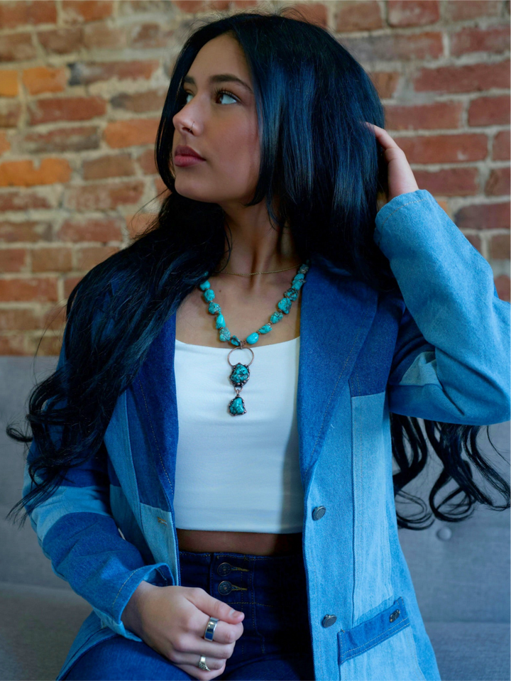 Blue Turquoise Necklace w/ Soldered Turquoise Pendant
