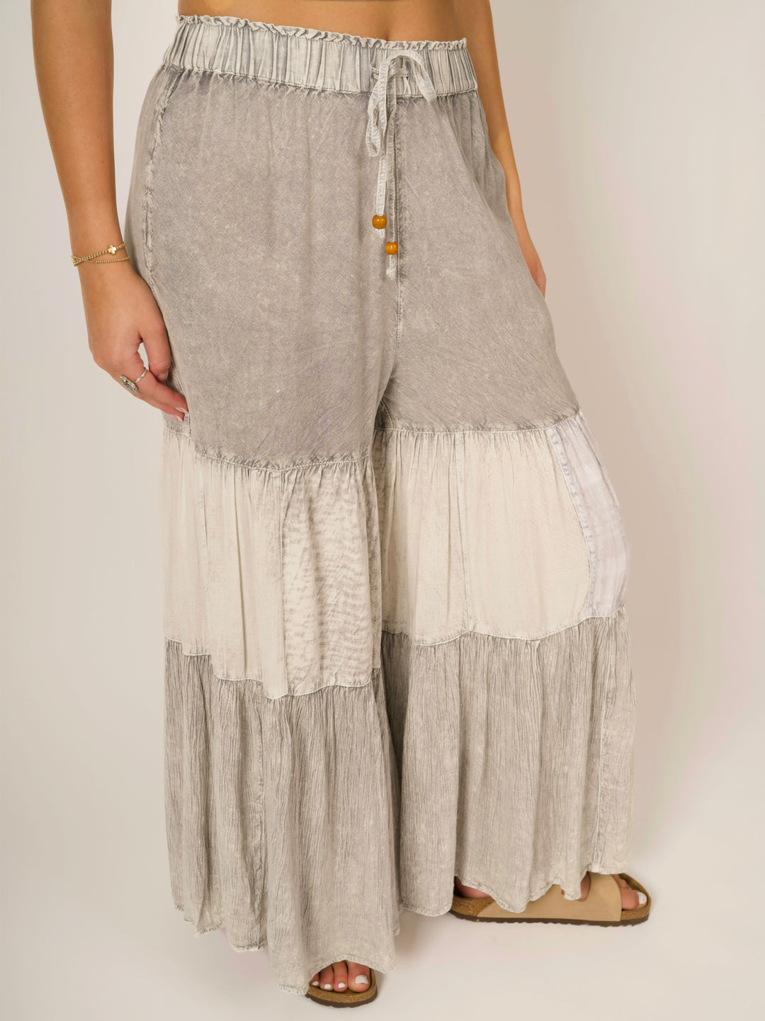 Lightweight Boho Wide Leg Tiered Patchwork Pants