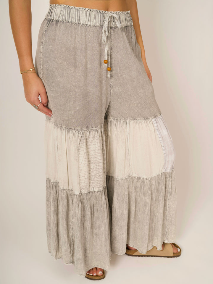 Lightweight Boho Wide Leg Tiered Patchwork Pants