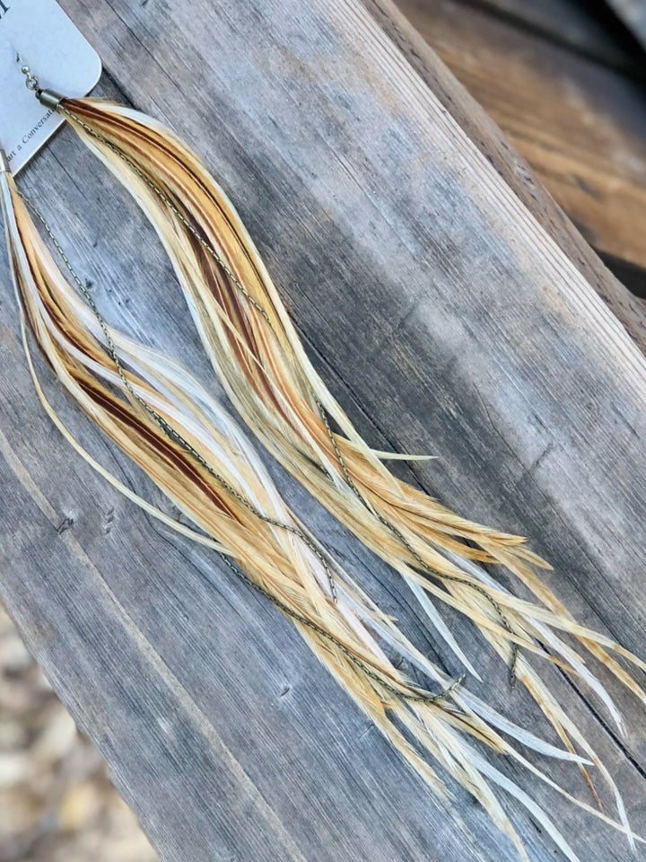 Handcrafted Extra Long Blond Feather Earrings
