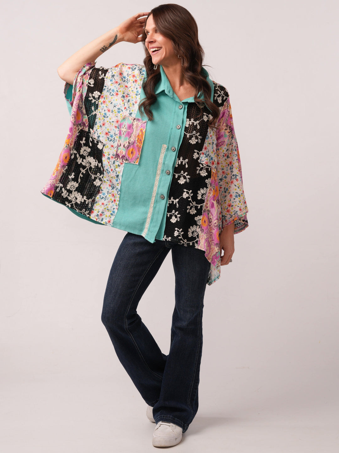 POL Thermal and Lace Peacock Top