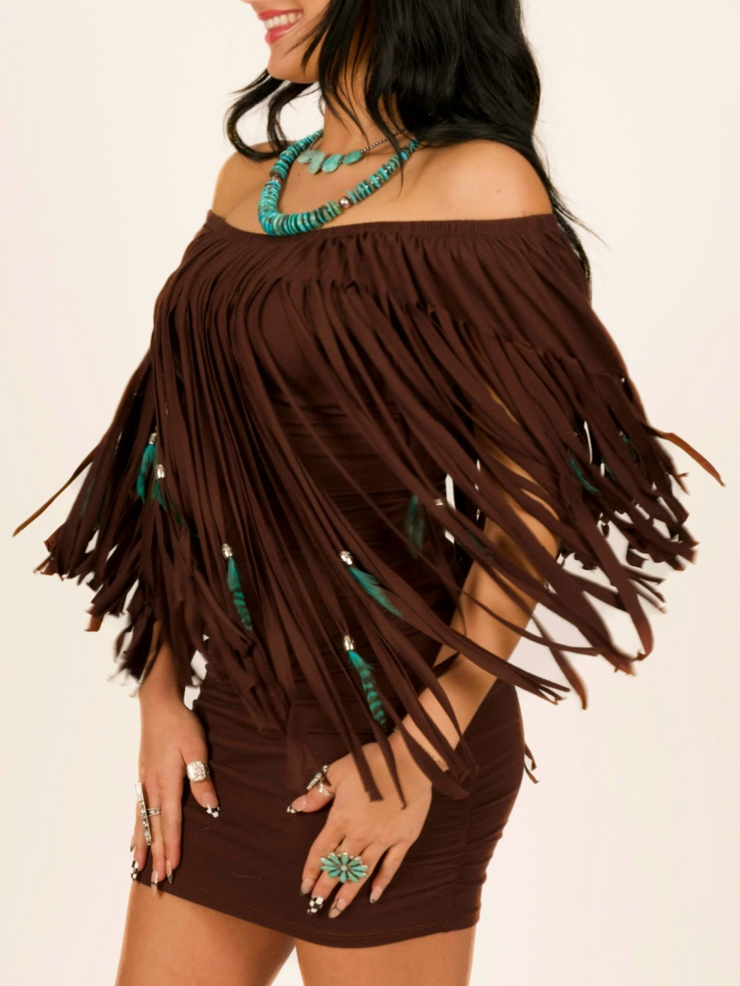Feather & Fringe Peasant Body-con Mini Dress