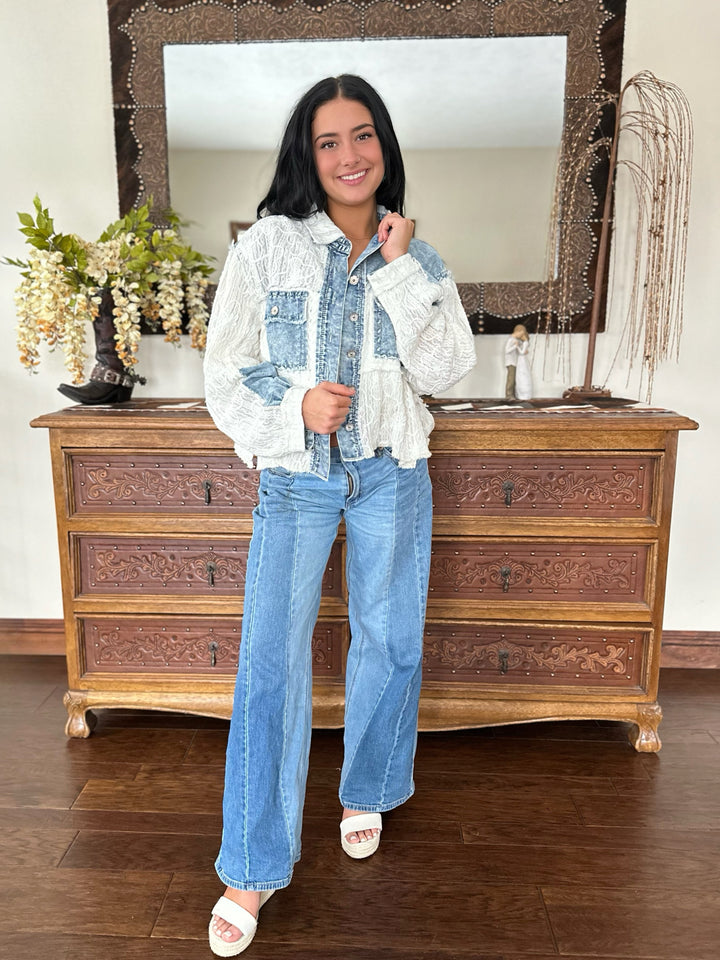 POL Dreamy Denim Lace Jacket