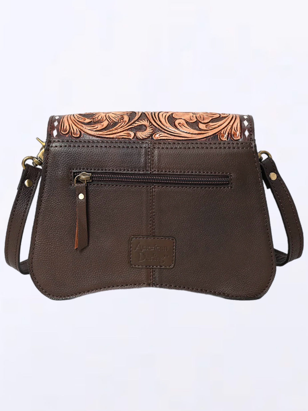 Premium Full-Grain Leather Crossbody Bag with Floral Tooling