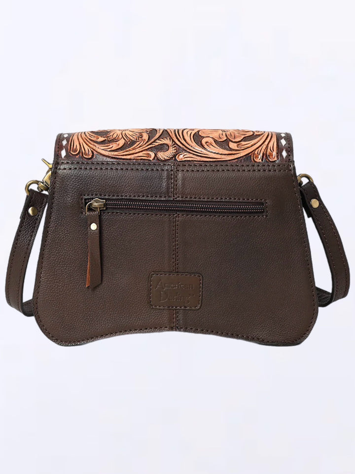 Premium Full-Grain Leather Crossbody Bag with Floral Tooling