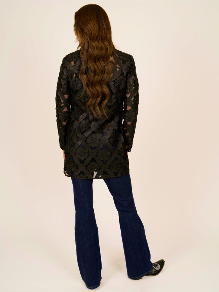 Black Laser Cutout Leather Jacket