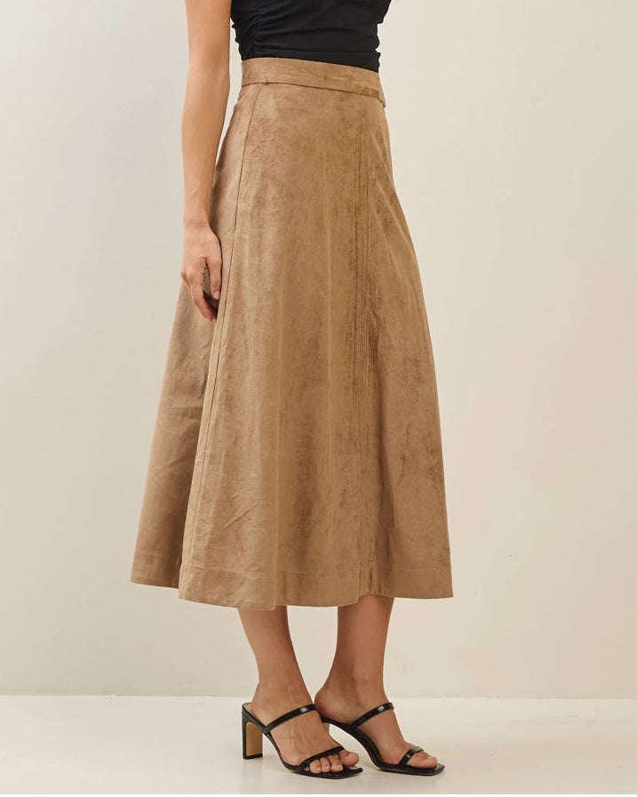 Chic In Suede Belted Midi Skirt