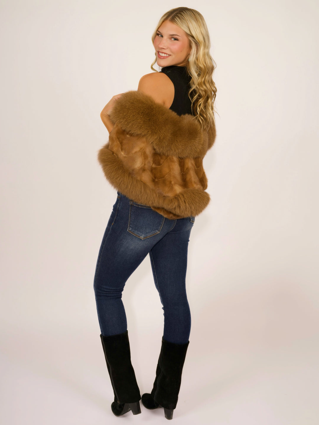 Premium Whiskey Mink & Fox Fur Cape