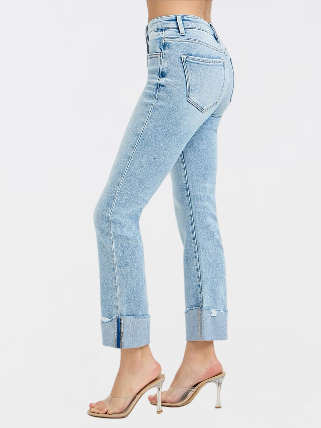 Risen Tummy Control Crop Straight Cuffed Jeans