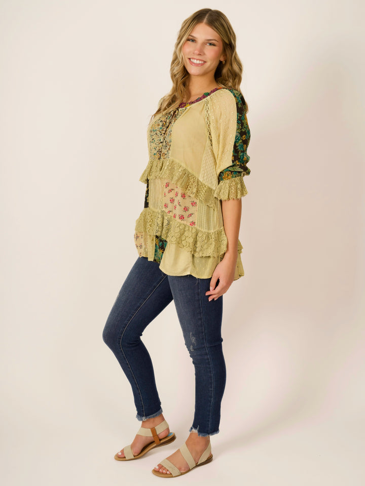 Vintage Patchwork Boho Peasant Tunic Top