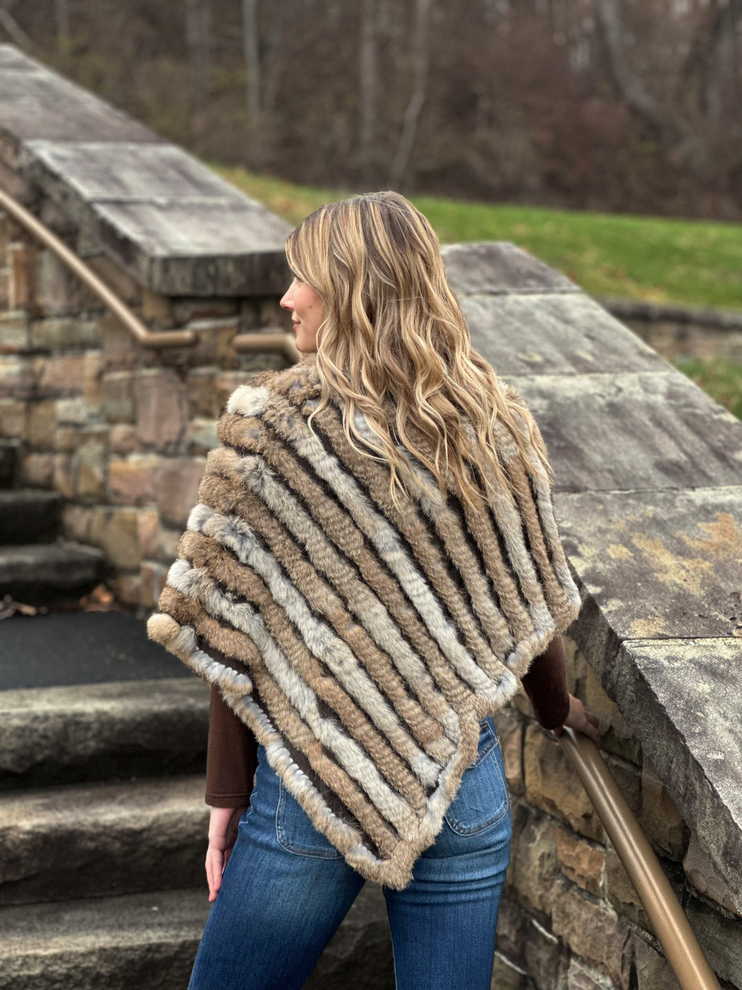 Natural Knitted Rabbit Fur Poncho