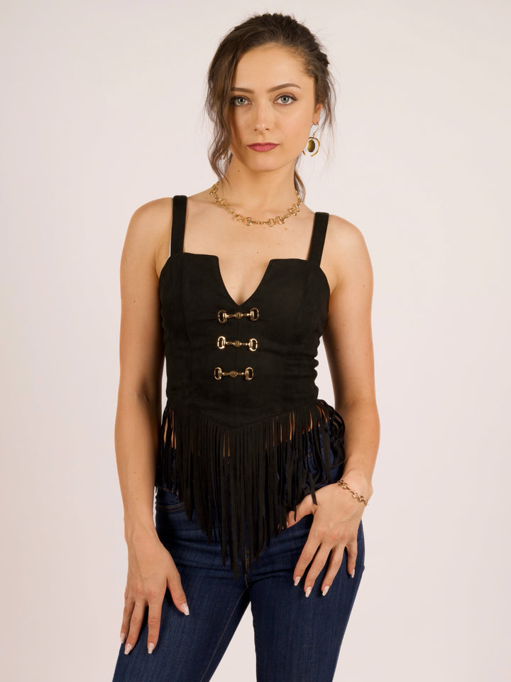 Fringe Horse-Bit Corset Tank Top