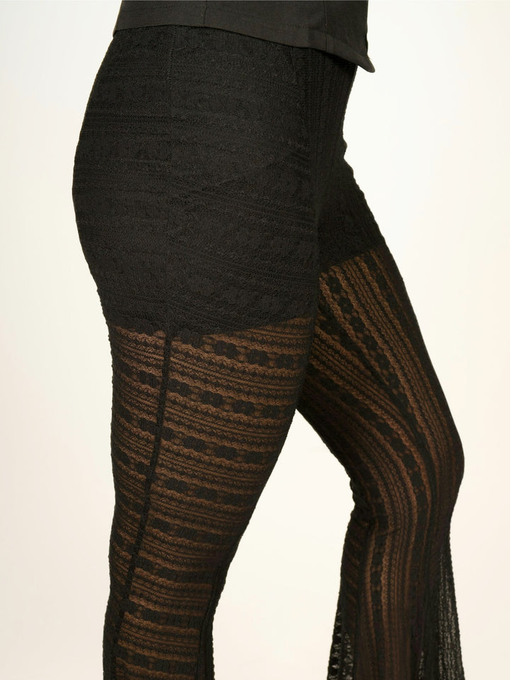 High Waisted Striped Lace Flare Pants