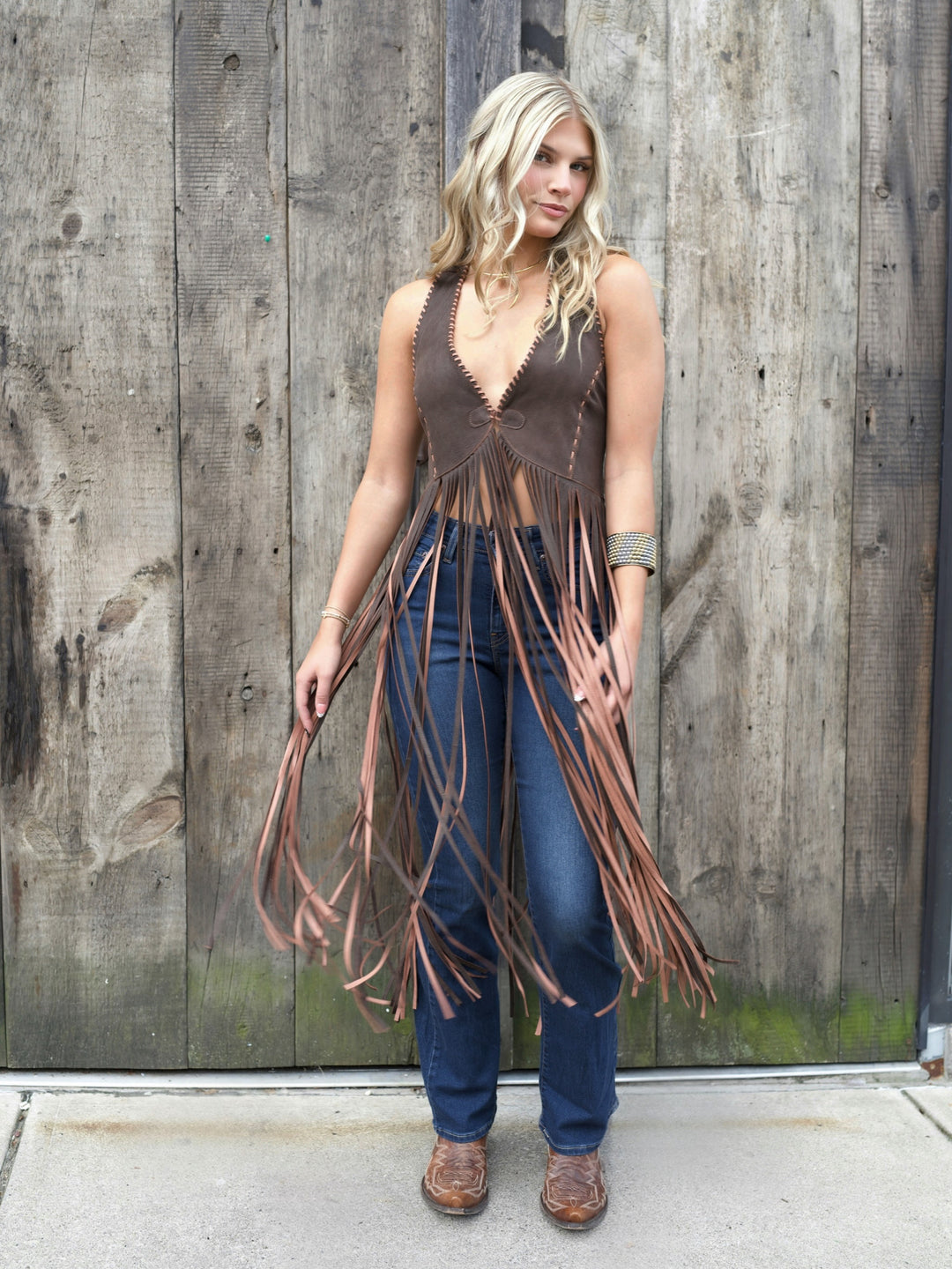 Leather Fringe Halter Top