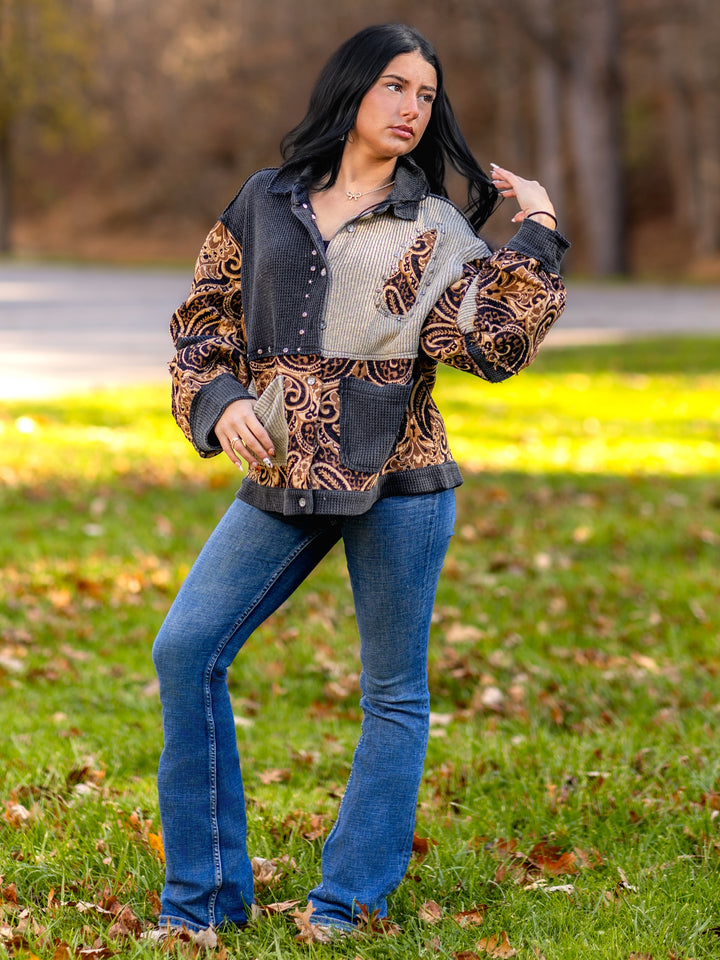 POL Vintage Boho Balloon Sleeve Oversized Jacket