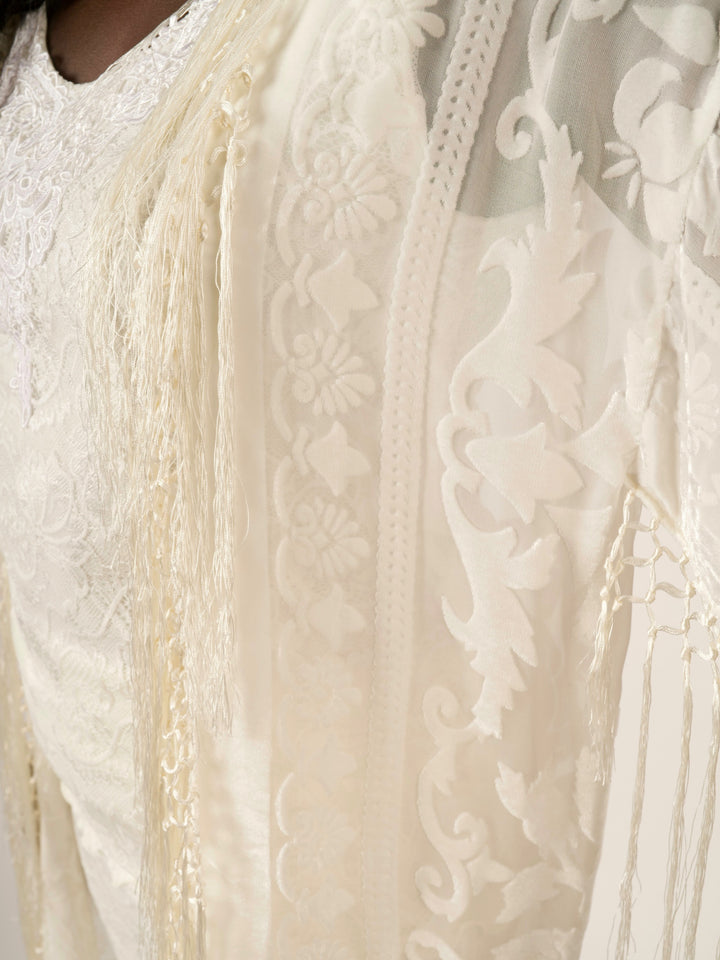 Pat Dahnke Ivory Burnout Velvet Fingertip Duster