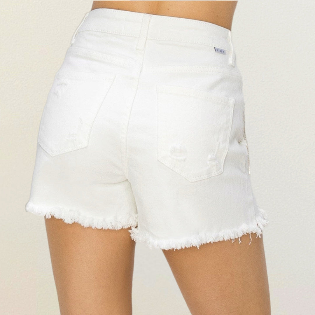 High Rise Rhinestone Fringe Shorts