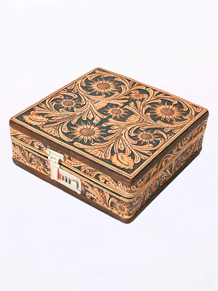 Royal Tooled Leather Locking Jewelry Box