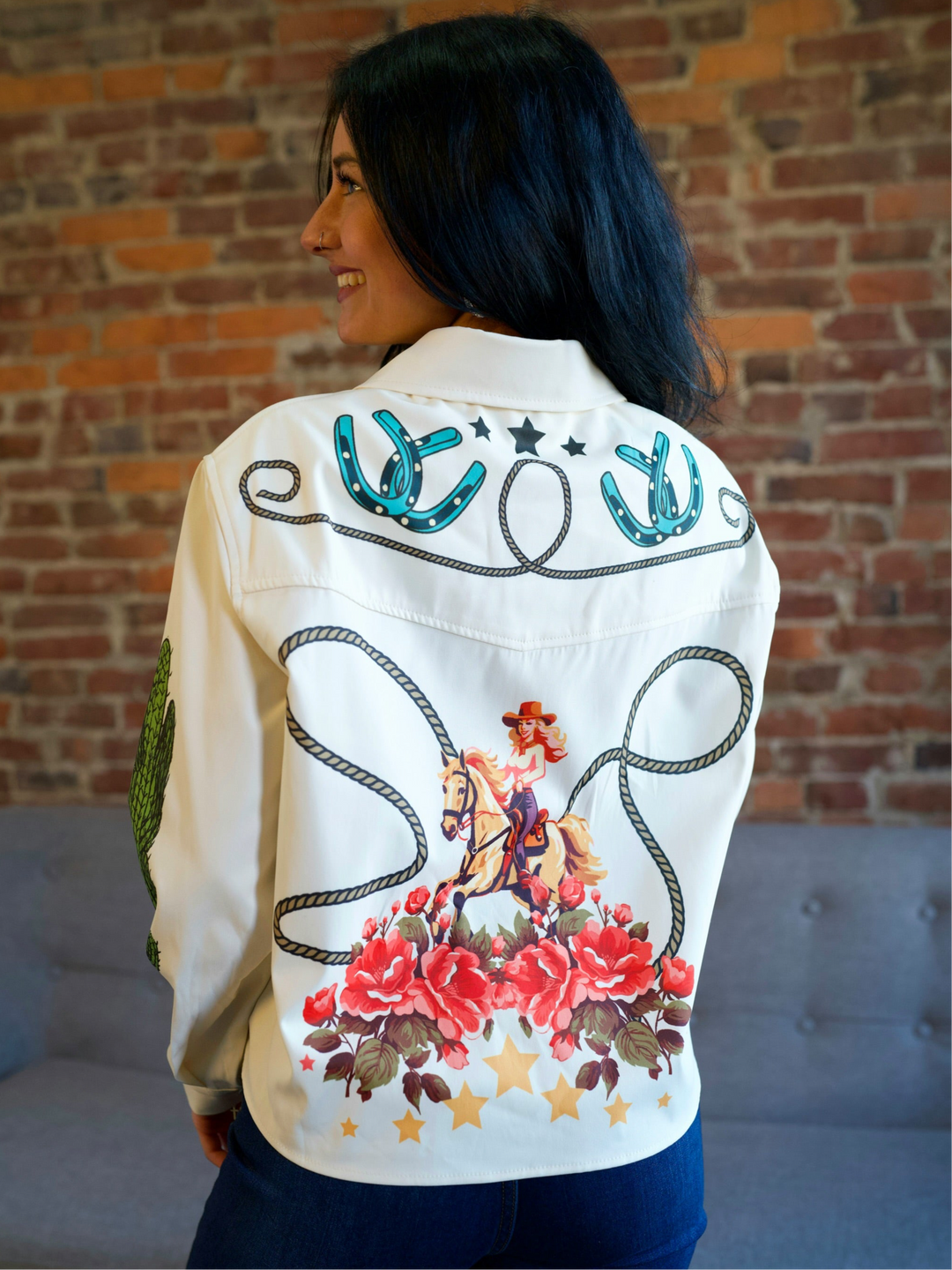 Retro Cowgirl Western Pearl Snap Button Down Shirt