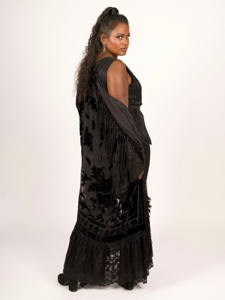Pat Dahnke Black Stevie Nicks Burnout Velvet & Lace Duster