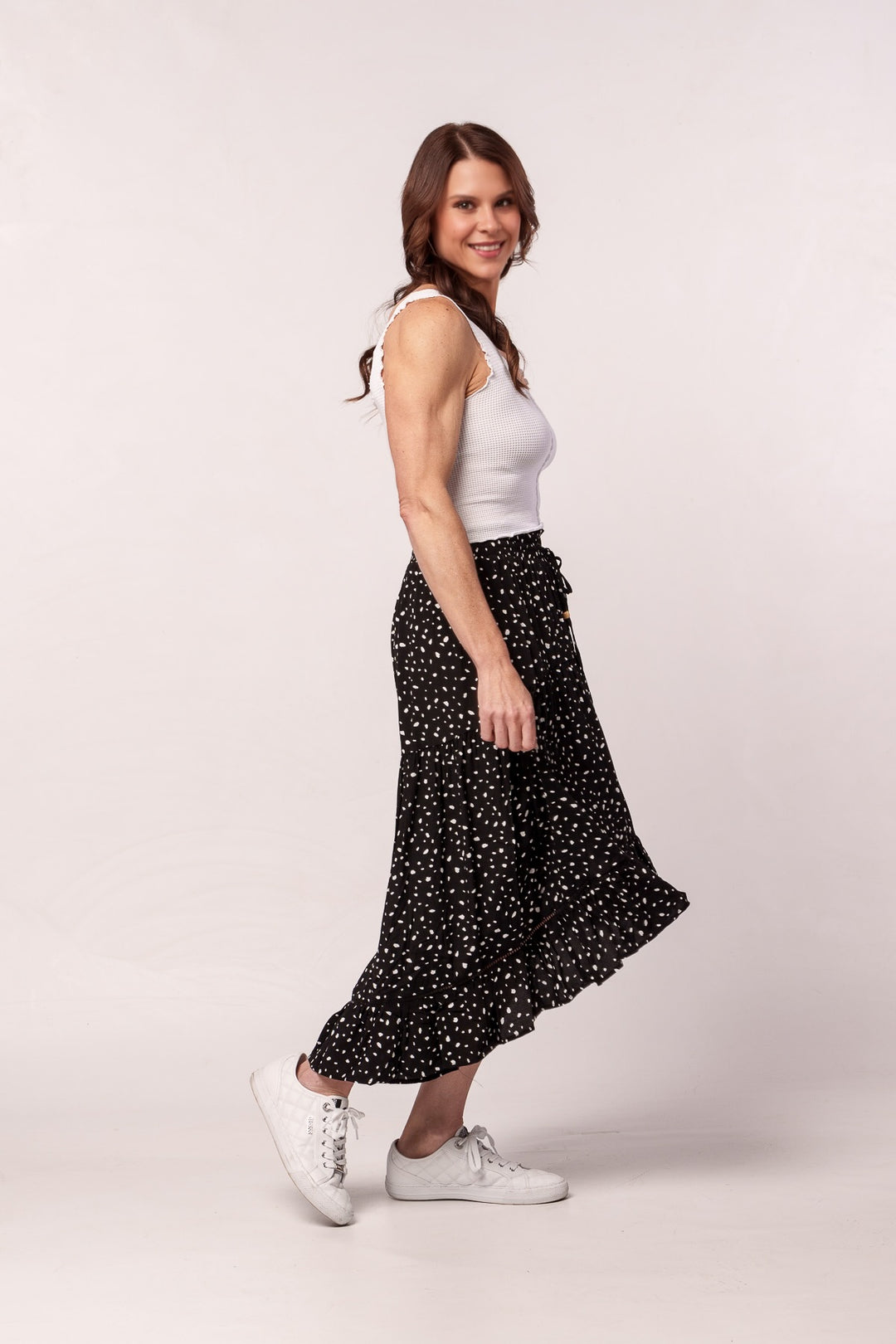 Tiered Elegance High Low Midi Skirt