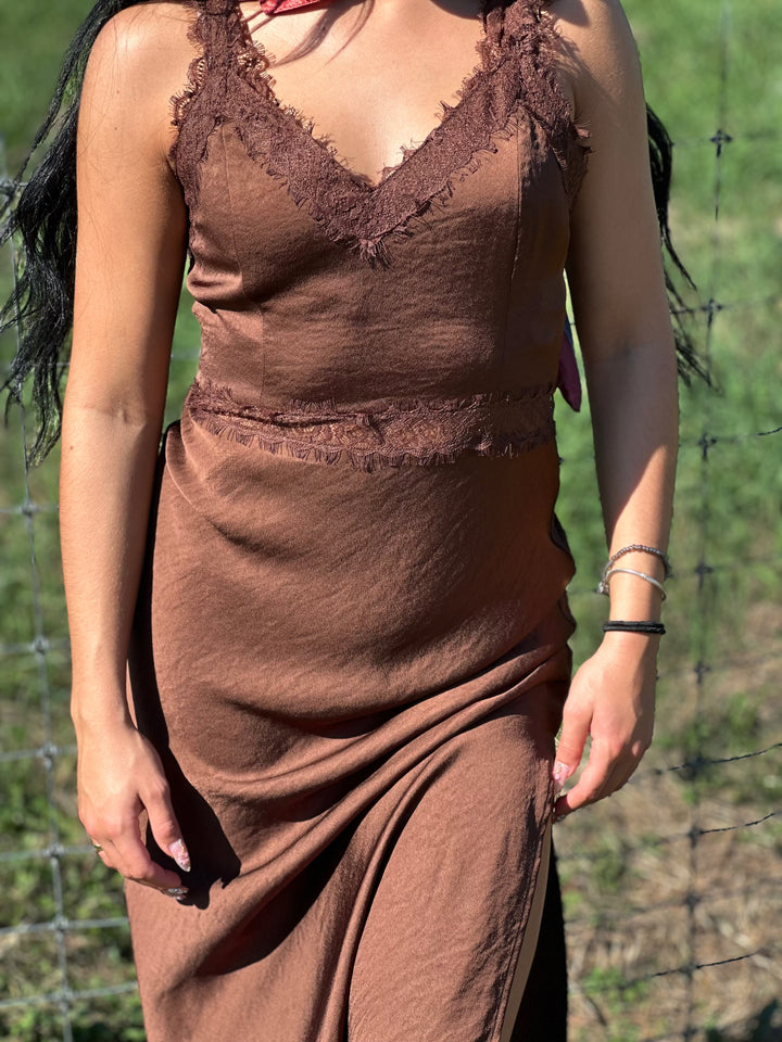 Isabella Satin Side Slit Maxi Dress