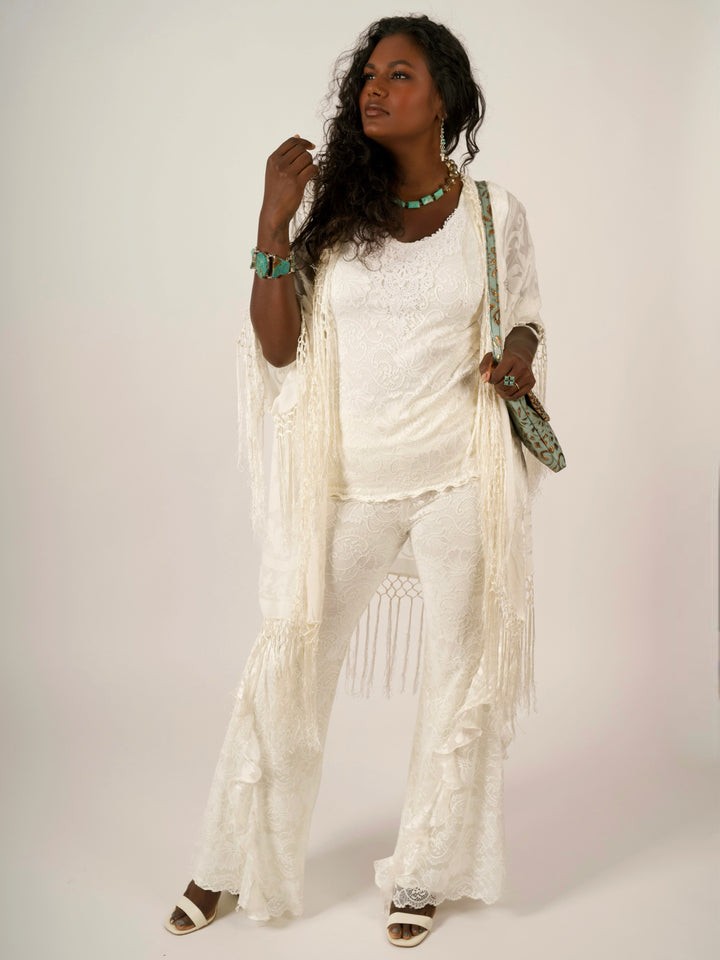 Pat Dahnke Ivory Burnout Velvet Fingertip Duster