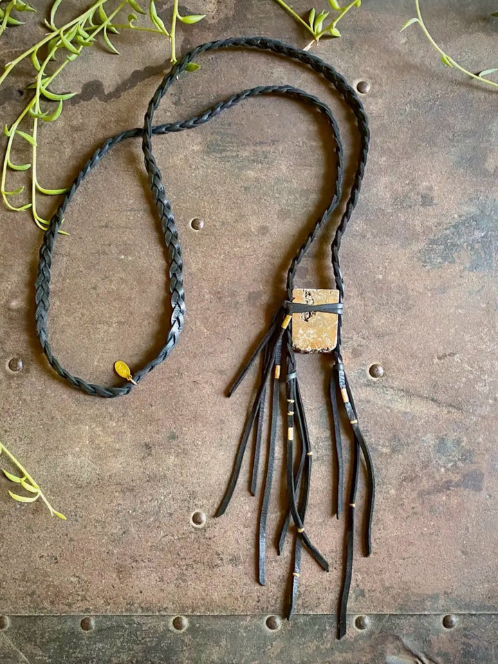 Leather & Druzy Quartz Stone Necklace