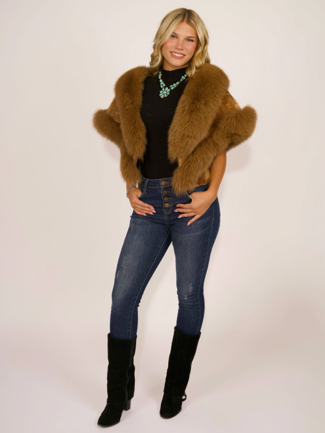 Premium Whiskey Mink & Fox Fur Cape