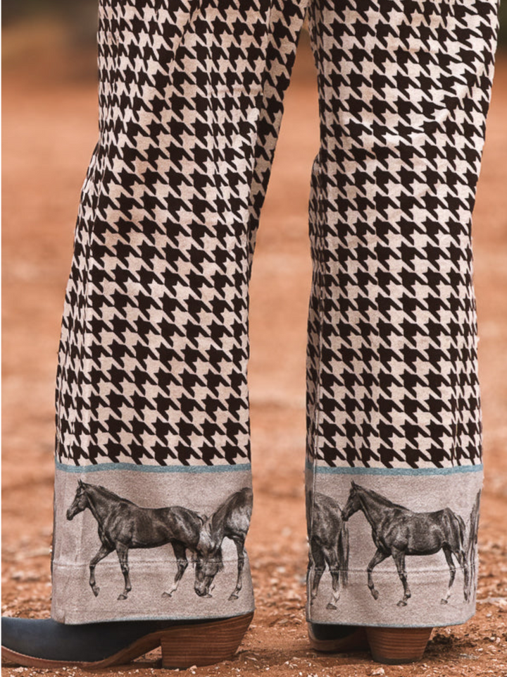 Cowgirl Ranch Horse Hem Wide Leg High Rise Jeans
