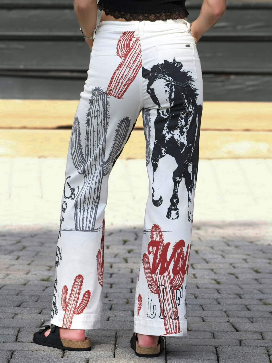 Wild West Wide Leg Graphic Print Jeans