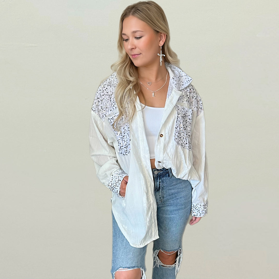 Sparkle me Velvet Button Down - Salt and Grace Boutique