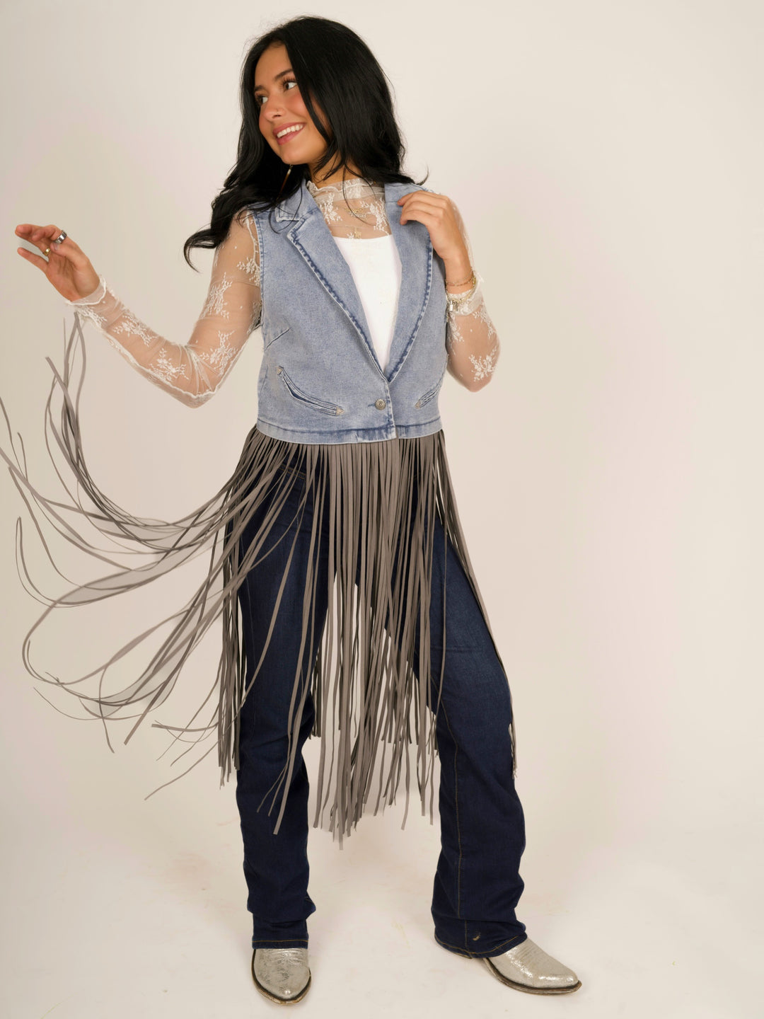Frontier Flair Denim Fringe Vest